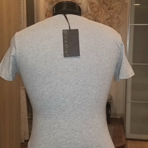 Cavalli grey cotton T-shirt gold embroidery logo L - Picture 4 of 8